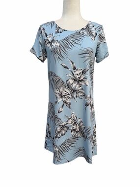 Hawaiian Reserve Collection Light Blue Gray Tropical Print Shift Dress Women’s S